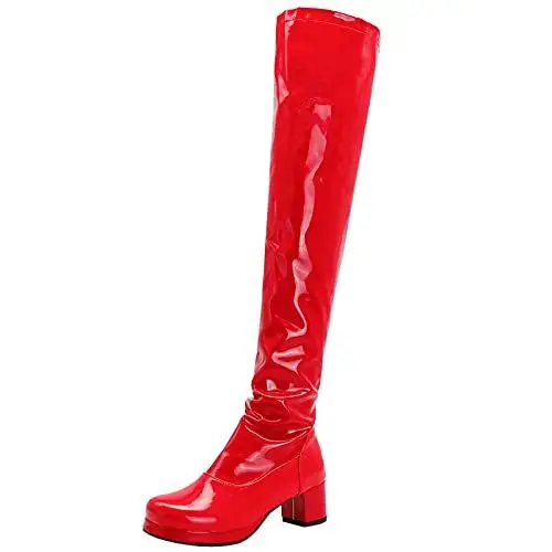 Produktbild: Klarmar Damen Overknees Mid Stiefel Mode Party Plateau Stiefel Block Stiefel Zip Abendstiefel Elegant Hochzeit Colourful Rot Gr 34 EU/22CM