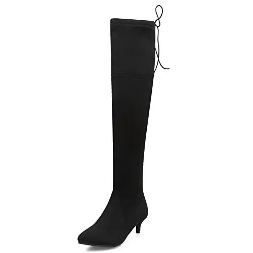 Produktbild: Klarmar Kitten Stiefel Damen Overknees Stretch Stiefel Pointed Toe Winter Party Komfort Niedrige Absatz Wildleder Long Booty Zip Schwarz Gr 35 EU/22.5CM