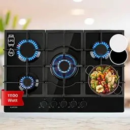 Produktbild: Klarstein Gasherd, Gaskochfeld 5 Flammen, Einbau-Gaskocher für Zuhause & Wohnmobil, Edelstahl Campingkocher, Gasherd für Propan- und Erdgas, Gas-Herdplatte mit Wok Brenner, Gas Kocher 11100 Watt