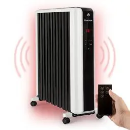 Produktbild: Klarstein Thermaxx 2500 Ölradiator - elektrische Heizung, 2500 Watt Leistung, 5-35 °C, spezielle Rippenform, LED-Display, 24h-Timer, geringes Gewicht, inkl. Bodenrollen, weiß-schwarz