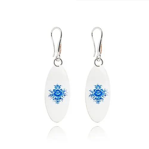 Produktbild: Klassisch Blumenstrauß Oval Leicht Ohrringe Hängend für Damen (Stil 24 - Weiß und Blau)