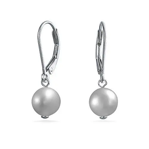 Produktbild: Klassische Graue Runde Süßwasser-Zuchtperlen Tropfenohrringe Mit Baumeln/Baumelnden Kugeln Für Frauen .925 Sterlingsilber Secure Lever Back