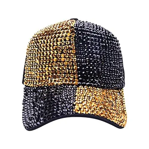 Produktbild: Klassische Unisex-Baseballmütze aus Baumwolle mit niedrigem Profil, Farbblockierung mit Diamanten, weiche, unkonstruierte, größenverstellbare Papa-Mütze Kunstfellbommel Für Mützen (Yellow, One Size)