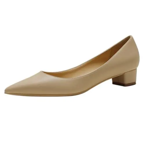 Produktbild: REKALFO Blockabsätze für Damen Matt Spitze Zehenpartie Klobiger Absatz Slip On Damenpumps für Party Hochzeit Abschlussfeier Nackt 39.5 EU