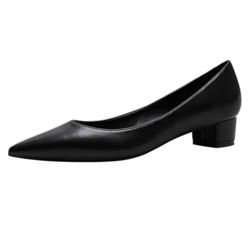 Produktbild: REKALFO Blockabsätze für Damen Matt Spitze Zehenpartie Klobiger Absatz Slip On Damenpumps für Party Hochzeit Abschlussfeier Schwarz 38 EU