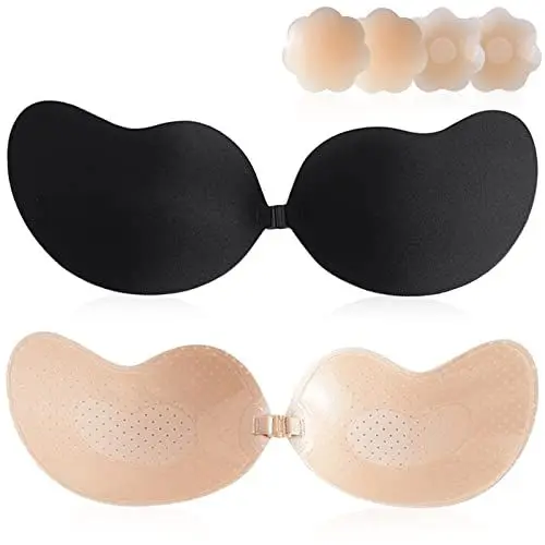 Produktbild: Klebe BH Trägerloser BH,Klebe BH Push Up BH Rückenfrei 2 Stück mit 2 Paar Silikon Nippelpads Nippel Cover,Selbstklebender BH Unsichtbarer BH für Partys,Hochzeits Rückenfreies Kleid BH (A)