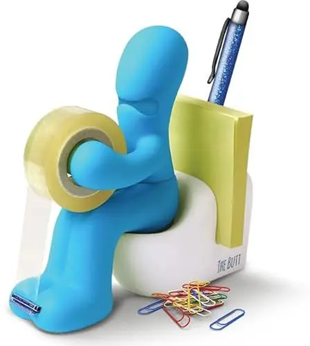 Produktbild: Klebefilm-Abroller und Bürobedarf-Station - Schreibtisch-Accessoire - Origineller Schreibtisch-Organizer mit Briefklammern, Haftnotizzetteln und einem Stift (Blau)