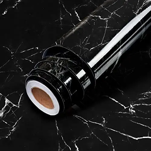 Produktbild: Klebefolie Möbel Marmor Schwarz 60 x 500cm Möbelfolie Selbstklebend Küchenfolie Arbeitsplatte Schrankfolie Tapete Möbel Dekofolie für Fensterbänke Schrank Couchtisch Esstisch und Küchenarbeitsbank