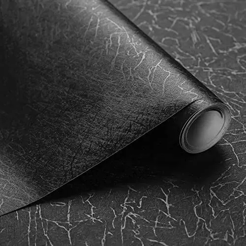 Produktbild: Klebefolie Möbel Schwarz Selbstklebende Folie 40 cm x 300 cm Dekofolie Möbelfolie Tapeten Seidenmatt Prägung Wasserdichte Dekoration für Möbeloberfläche Wände Schränke