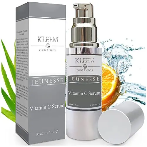 Produktbild: Kleem Organics Vitamin C Serum Gesicht mit Hyaluronsäure und Vitamin E - Vitamin C Gesicht Serum um Kollagen zu steigern, Falten, dunkle Flecken, Sonnenschäden zu reduzieren - Bio Gesichtsserum 30ml