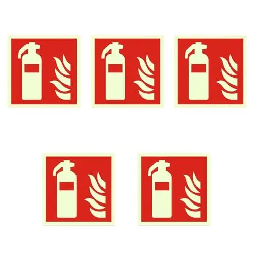 Produktbild: KLEHOPE Feuerlöscher Schild 5 Stück Feuerlöscher Aufkleber PVC Selbstklebend Wandtattoo Feuerlöscher 150 x 150 mm, für Büros, Einkaufszentren, Schulen