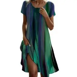 Produktbild: Kleid A Linie Damen Sommerkleid Damen Knielang Elegant Kurzärmeliges Boho-Kleid für Fraue In übergröße Lässig Lockere Passform Sommerkleid Angebote des Tages Heute (A, 3XL)