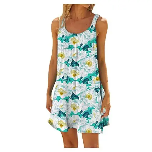 Produktbild: Kleid Damen Abschlusskleid Sommer Sommerkleid Kurze Strandkleider Kleider Elegant Freizeit Lose Sommerkleid Boho Kleid Damen Kleid Schwarz Damen Kleid Lang Maxikleid Damen Sommer（6-Green,L）