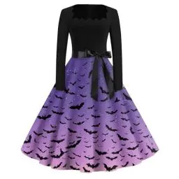 Produktbild: Kleid Halloween Damen Slim Fit Devil Winter Halloween Kostüm Damen Festliche Kürbis Hepburnkleid Langarm Blutflecken Dress Vintage Lässig 2# XXL