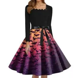 Produktbild: Kleid Halloween Damen Slim Fit Gespenst Winter Halloween Kostüm Damen Vintage Drucke Skelett Korsettkleid Langarm Cartoon Dress Horror Lässig 11#pink XL
