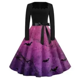Produktbild: Kleid Halloween Damen Slim Fit Skelett Herbst Halloween Kostüm Damen Gothic Drucke Piraten Hepburnkleid Langarm Dress Horror Klassisch 2# L