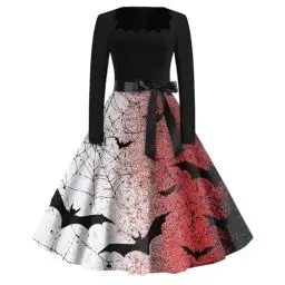 Produktbild: Kleid Halloween Damen Slim Fit Vampire Winter Halloween Kostüm Damen Gothic Drucke Gespenst Cocktailkleid A-Linie Blutflecken Dress Horror Klassisch 2# S