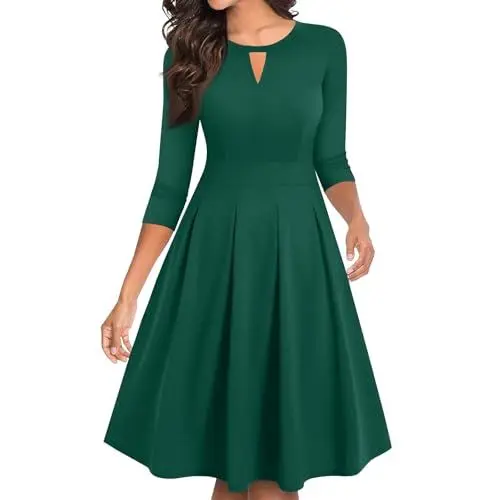 Produktbild: Kleid Hochzeitsgast Damen Lang Cut Out Abendkleid Damen Elegant für Hochzeit Cocktailkleid Damen Midi Festliche Abendkleider mit Ärmel 3/4 Ärmel Ballkleider Frauen Lang A-Linien Festkleid