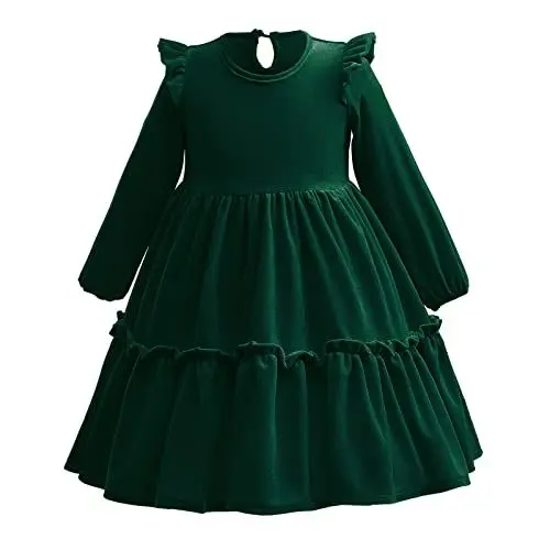 Produktbild: Kleid Mädchen Langarm A-Linie A Line Prinzessin Samtkleid Freizeitkleid Kleider Festlich Kind Hochzeit Festlich Partykleid Herbst Winter Kleidung Grün 02 8-9 Jare