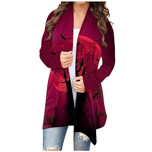 Produktbild: Kleid Seide Cardigan Damenen Lockere Longsleeve Cardigan Winter Polyester Coole Rundhal Longtops Damen Schule Cartoon Tunika Horror Pink