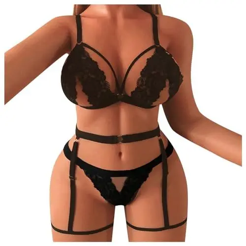 Produktbild: Kleid Transparent Damen Sexy Netzstoff, transparenter Bügel, Push-Up-Strumpfgürtel Sexy Damenreizwäsche(Schwarz,L)