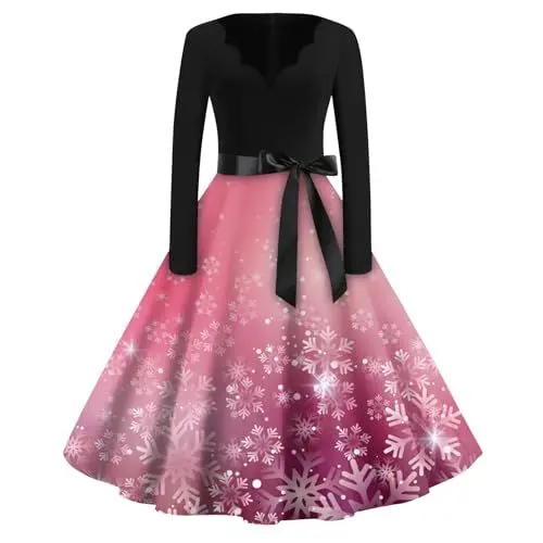 Produktbild: Kleid Weihnachten Damen Kleid Damen Elegant Women Dresses Elegant Sexy Outfit für Damen Frauenkleidung Abendkleider Schwarz Little Black Dress Pailletten Kleid Damen Outfit Rosa 5XL