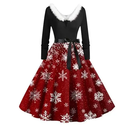 Produktbild: Kleid Weihnachten Damen Wednesday Kostüm Damen Schlauchkleid Schwarzes Kleid Damen Pulloverkleid Weihnachten Damen Bodycon Kleid Damen Langarm Little Black Dress Rock Damen Rot 4XL