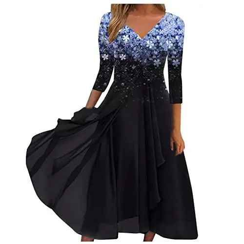 Produktbild: Kleider Damen Damen V Ausschnitt Fledermaus Casual Kleid Pailetten Mittellang Kleider Locker Hawaii Tshirt Kleid Kleid Silvester Damen Enge Kleider Sommer Kleider Damen Kleid Sommer Mit äRmel Blau L