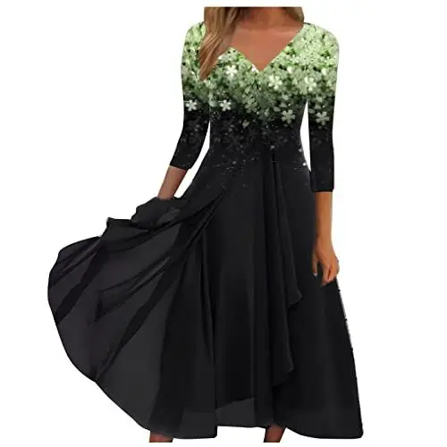 Produktbild: Kleider Damen Damen V Ausschnitt Fledermaus Casual Kleid Pailetten Mittellang Kleider Locker Hawaii Tshirt Kleid Kleid Silvester Damen Enge Kleider Sommer Kleider Neon Boho Freizeitkleid Grün S
