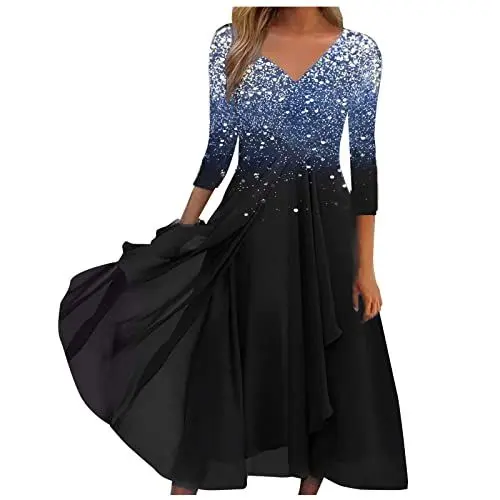 Produktbild: Kleider Damen Spitzenkleid Chiffon Cocktailkleid Festliches Ballkleid Brautjungfernkleider Für Hochzeit Midi Abendkleider Damen Kleid Winter Boho Kleid Beach Dress Sexy Kleider Damen Sommer Blau M