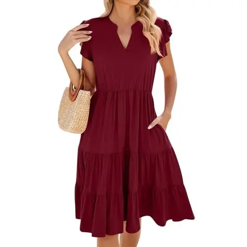 Produktbild: Kleider Elegant White Dress for Women Schöne Kleider Party Outfit Baumwollkleid Damen Firmkleider Kleider Damen Partykleid Wickelkleid Kleider Damen Kleider Elegant Kurz Rot 2XL