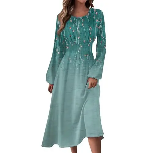 Produktbild: Generisch Damenkleid, Langarm, Wadenlang, A-Linie, Rotes Cocktailkleid Für Partys Und Hochzeiten, Green, XXL