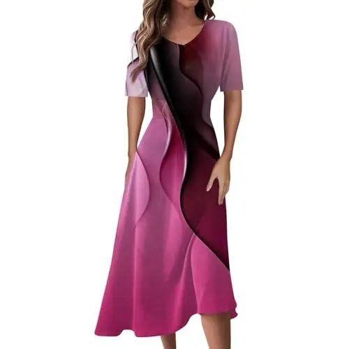 Produktbild: Kleider für Hochzeitsgäste Kleid Midikleid Damen Festlich Abendkleid Damen Elegant Brautmode Standesamt Cocktailkleid Blusenkleid Damen A Linien Kleid Damen Sommer Kleid Rosa XL