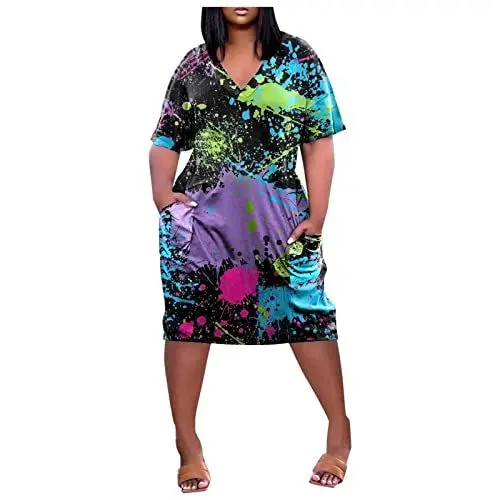 Produktbild: Kleider für Hochzeitsgäste T Shirt Kleid Damen Wickelkleid Strand Kleid Beerdigung Damen Festliches Kleid Kleider In Kurzgrößen Abendkleider Elegant für Hochzeit Vokuhila Blau XL