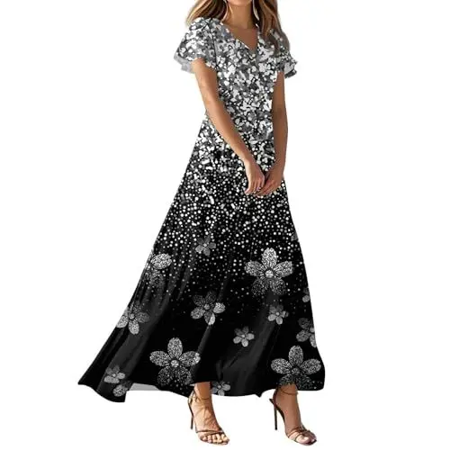 Produktbild: Kleider,Abendkleid Lang Elegant Für Hochzeit V-Ausschnitt A-Linie Ballkleider（03-Schwarz,M）