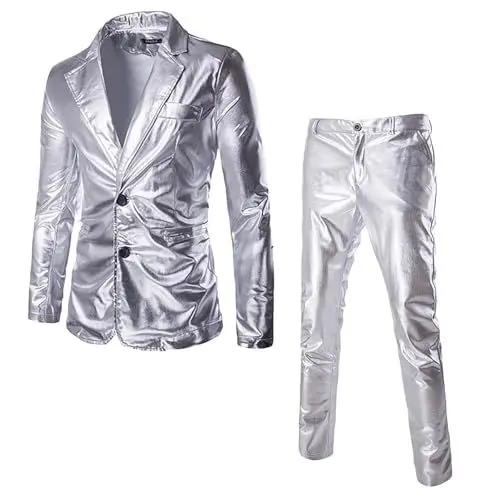 Produktbild: QINQNC Male Weste Einfarbig Anzug Herren Party-Outfit Herrenanzug Slim 3 Anzug Business Hochzeit Party Jacke Weste & Hose Mantel Herren Slim Fit Herrenanzug Sakko Hose Herren (Silver, XXL)