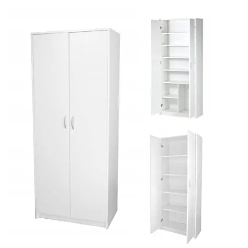 Produktbild: Kleiderschrank Mehrzweckschrank Regal weiß 74cm breit 180cm hoch mit Vier Einlegeböden, Aktenschrank Haushaltsschrank Schrank Organizer aus Holz für Schlafzimmer Flur Keller Büro