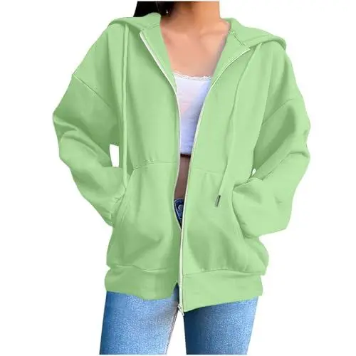 Produktbild: Kleidung Mädchen 12 Jahre Teenager Sweatshirt Jacke Coole Klamotten für Jugendliche Couple Hoodie Strickjacke mit Reissverschluss Damen Shirtjacke Grün L