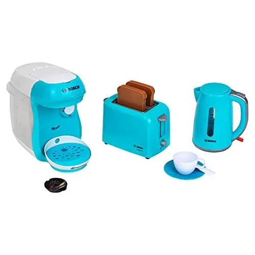 Produktbild: Theo Klein 9519 Bosch Frühstücksset I Küchenzubehör-Set bestehend aus Toaster, Kaffeemaschine und Wasserkocher I Spielzeug für Kinder ab 3 Jahren