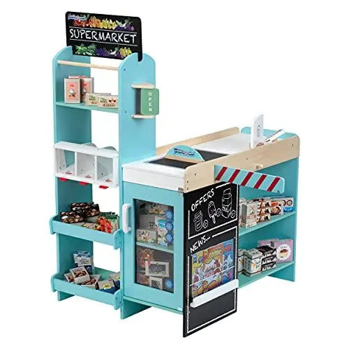 Produktbild: Theo Klein 9391 Supermarkt, Holz (MDF) I Moderner Kaufmannsladen inkl. Kasse, Schranke, Kreidetafel und Zubehör I Spielzeug für Kinder ab 3 Jahren