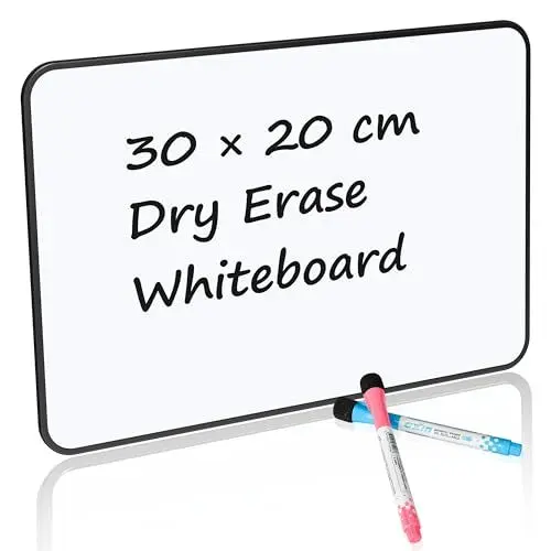 Produktbild: Klein Whiteboard Schreibtafel A4, Double Sided Mini White Board mit Stifte, Einfach zu Reinigen, Leichtes, Schreiben Zeichnen Magnetische Tafel mit Magnete, Ideal für Kinder Studenten Haus Schule