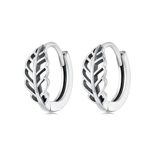 Produktbild: Kleine Creolen für Damen, 925 Sterling Silber Blatt Huggie Hypoallergen Creolen