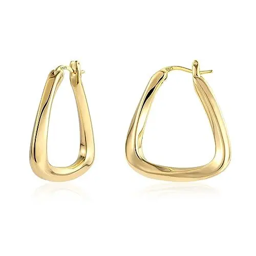 Produktbild: Kleine Gold Creolen Ohrringe für Damen, 14K Vergoldet Silber 925 Gedrehte Ohrringe Klobige Gedrehte Große Dicke Silber Ohrringe Creolen Trendige Geometrische Creolen Ohrringe Quadratische Ohrringe