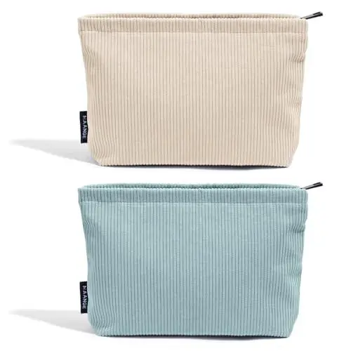 Produktbild: Kleine Kosmetiktasche MAANGE 2 Stück Make up Tasche für Frauen Tragbare Kosmetiktasche Cord Schminktasche Vielseitige kleine Kosmetiktasche für Handtasche Reise Makeup Organizer Tasche (Grün+Beige)