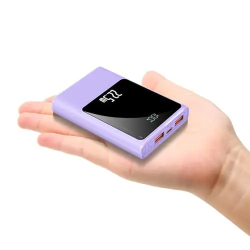 Produktbild: Kleine Powerbank mit 10000mAh Schnelles Aufladen Tragbares 22,5-W-Mini-USB-C-Ladegerät mit Akkupack Kompakte Externe Akkubank für iPhone Beheizte Weste Jacke Schal (Lila)