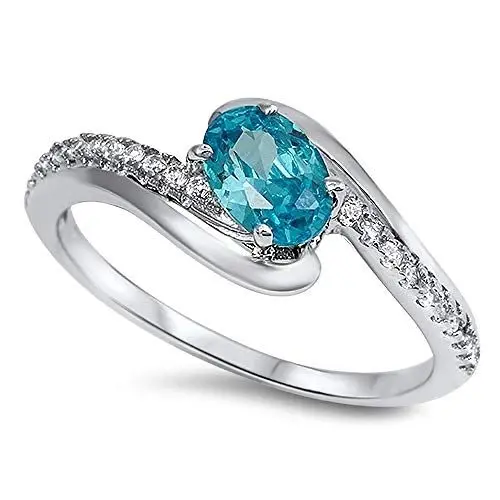 Produktbild: Kleine Schätze Damen-Ring/Verlobungsring - 925 Sterling Silber Zirkonia Aquamarin