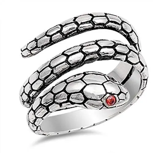 Produktbild: Kleine Schätze - Damen Ring - 925 Sterlingsilber Granat Zirkonia Schlange