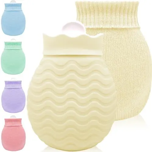 Produktbild: Kleine Wärmflasche mit Bezug - 320ml Mini Silikon Wärmflasche für Warm- und Kaltkompressen, Hand-Fuß-Bettwärmer, Ideal für Menstruationsbeschwerden, Schmerzlinderung (Beige)