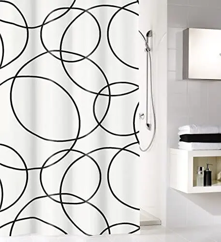 Produktbild: Kleine Wolke Duschvorhang Rings, 180 x 200 cm, schwarz/weiß