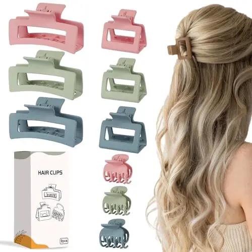 Produktbild: Kleinen Haarklammer Set - 8pcs Haarspangen für Damen Mädchen- 2 Stile Hair Claw Clips mit 4 Stück rechteckige matte Haarklammer+ 4 Doppelreihen mit 1,6 in Zinken von NOOMII (Bunte 9)